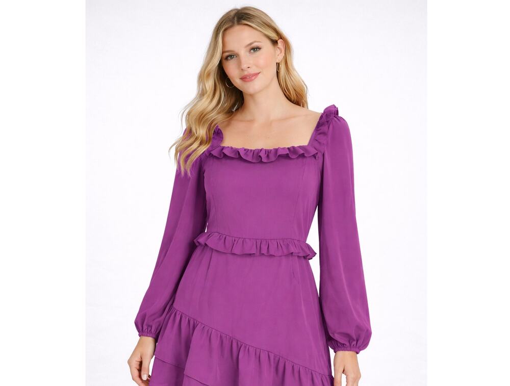 Idem Ditto Square Neck Ruffle Trim Mini Dress Purple Womens Size Large New